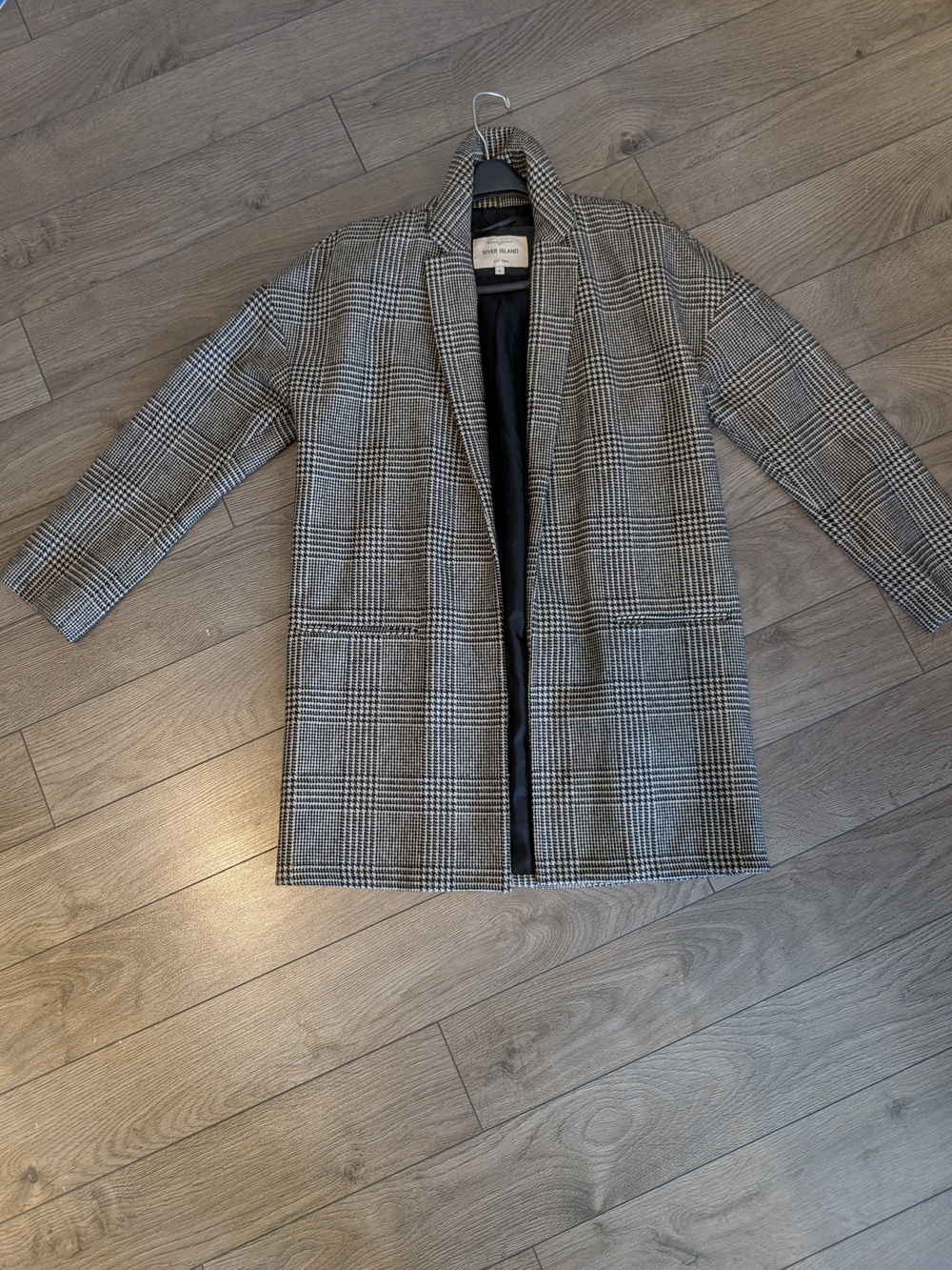 River Island Black & White Glen Plaid Longline Coat